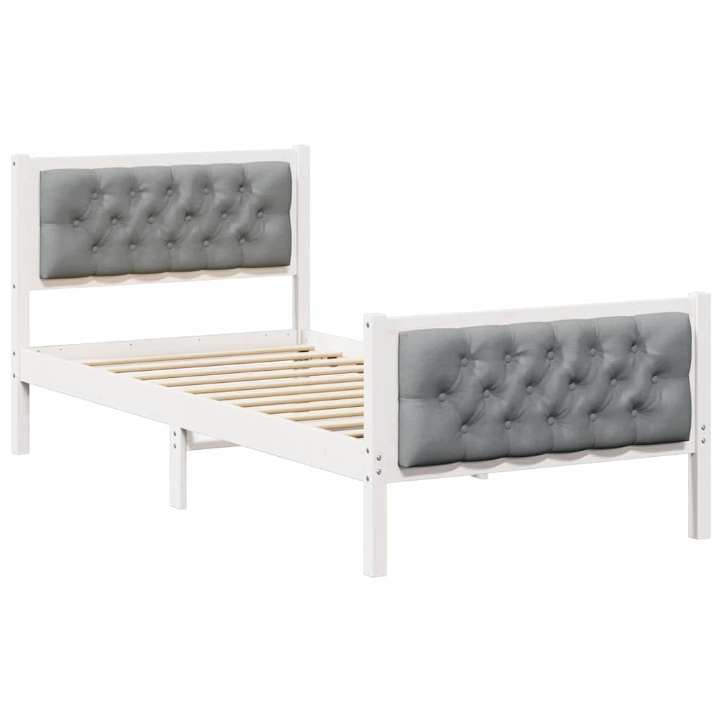 Ágykeret fejtámlával Világosszürke 90 x 200 cm Tömör fenyőfa