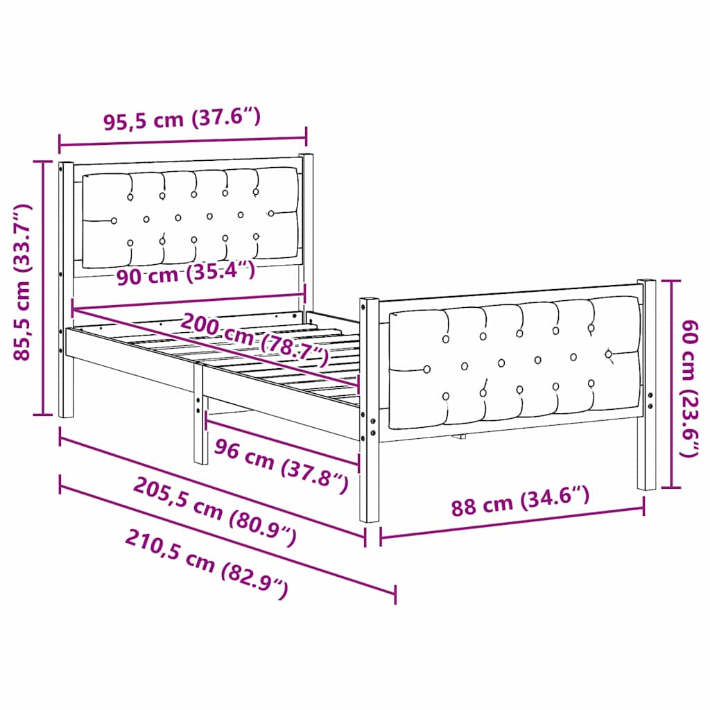 Ágykeret fejtámlával Világosszürke 90 x 200 cm Tömör fenyőfa