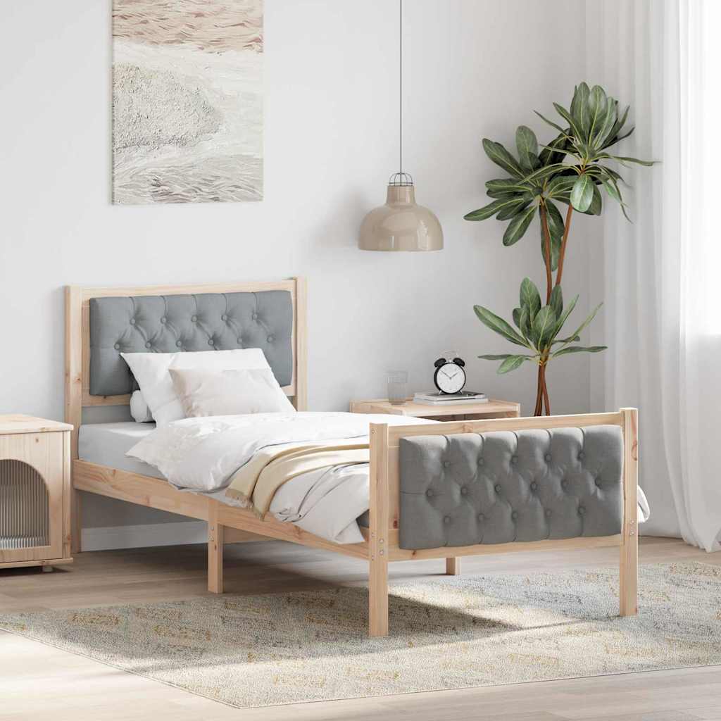 Ágykeret fejtámlával Világosszürke 80 x 200 cm Tömör fenyőfa