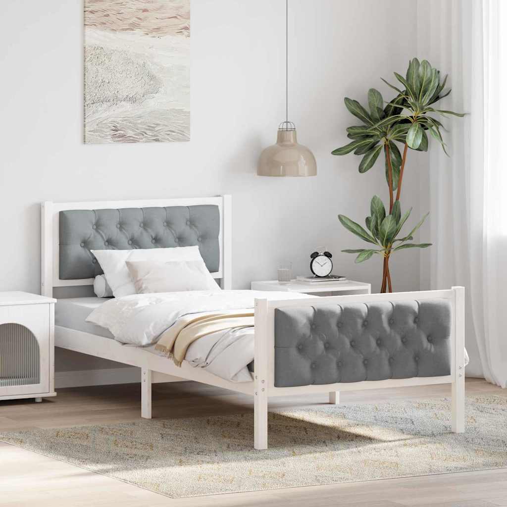 Ágykeret fejtámlával Világosszürke 90 x 190 cm Tömör fenyőfa