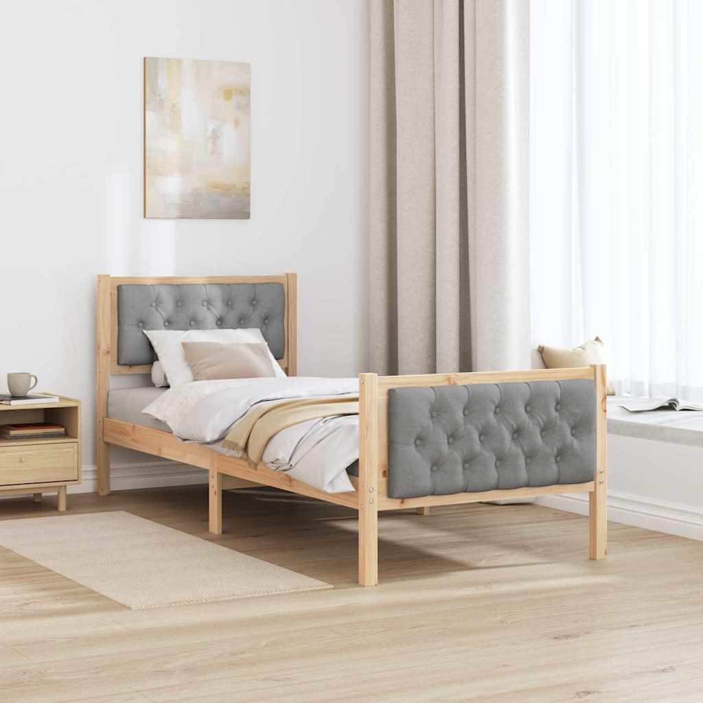 Ágykeret fejtámlával Világosszürke 75 x 190 cm Tömör fenyőfa