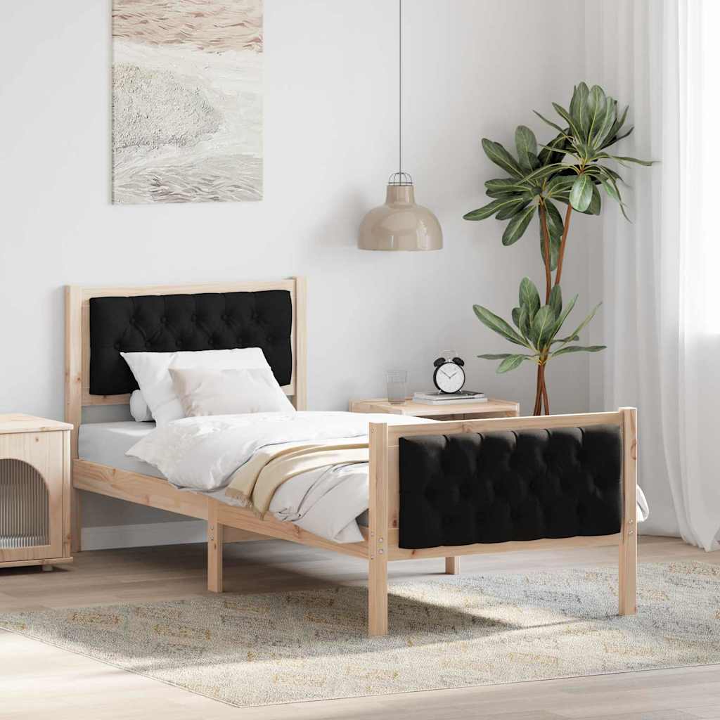 Ágykeret fejtámlával Fekete 75 x 190 cm Tömör fenyőfa