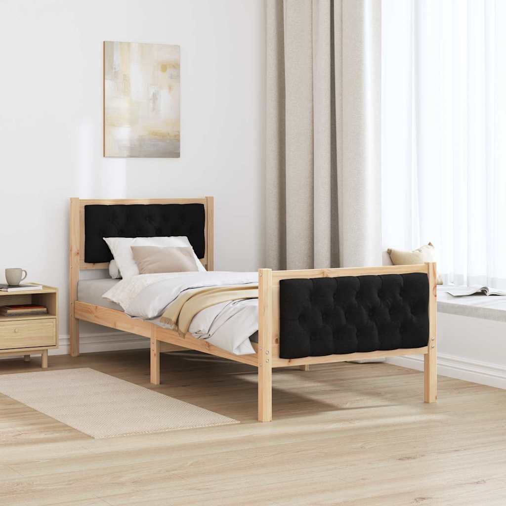 Ágykeret fejtámlával Fekete 75 x 190 cm Tömör fenyőfa