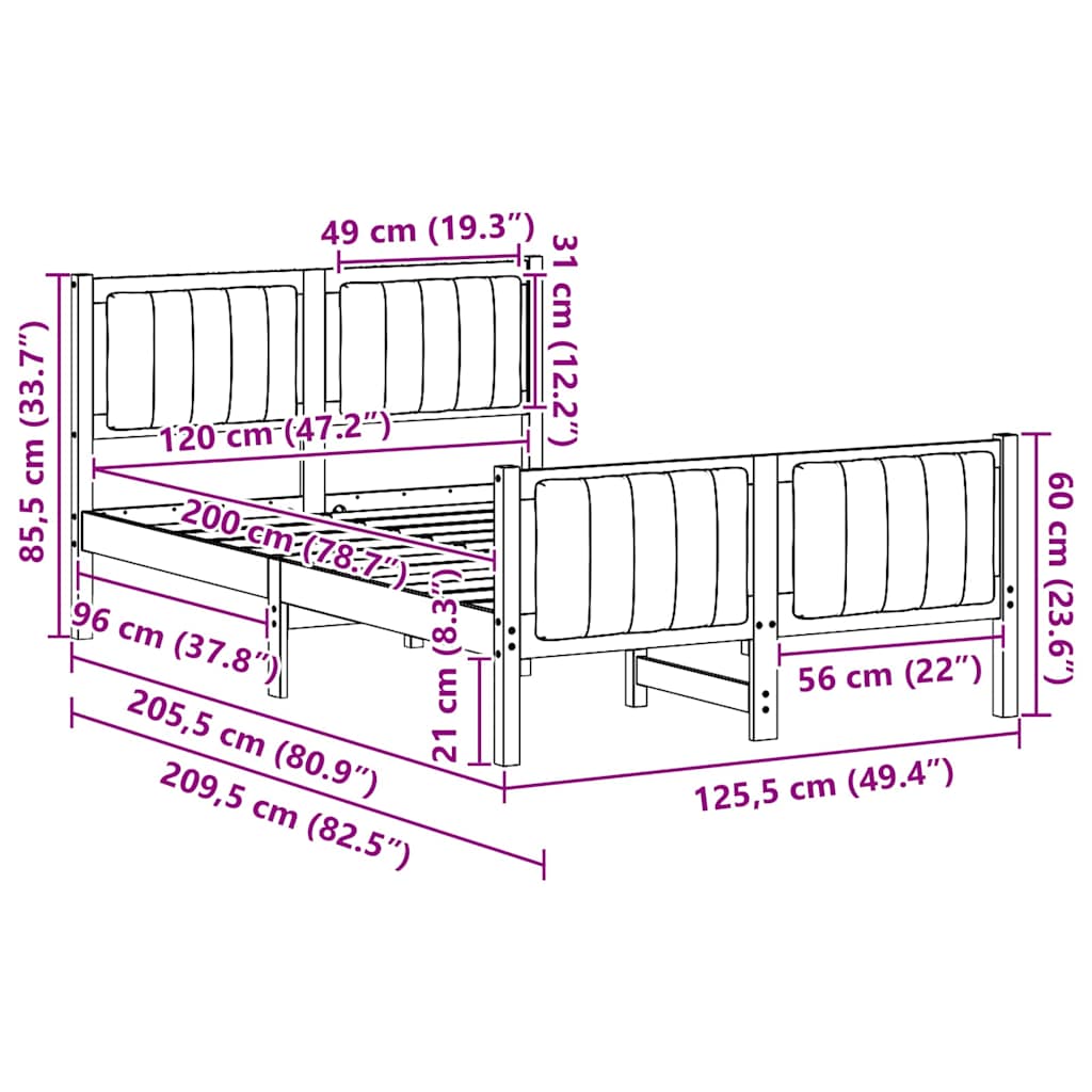 Ágykeret fejtámlával Barna és fekete 120 x 200 cm Tömör fenyőfa