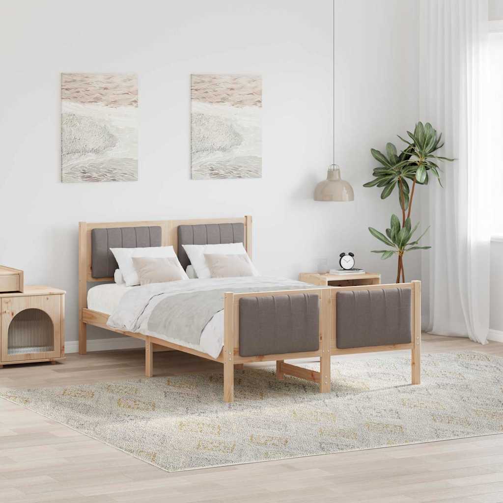 Ágykeret fejtámlával Barna és taupe 120 x 200 cm Tömör fenyőfa