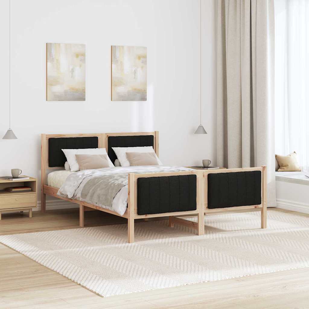 Ágykeret fejtámlával Barna és fekete 135 x 190 cm Tömör fenyőfa