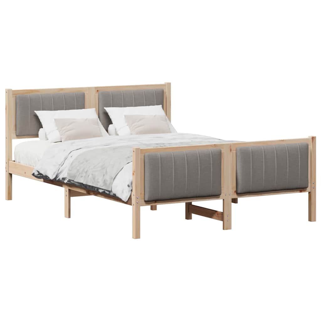 Ágykeret fejtámlával Barna és taupe 135 x 190 cm Tömör fenyőfa