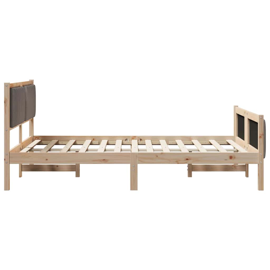 Ágykeret fejtámlával Barna és taupe 135 x 190 cm Tömör fenyőfa
