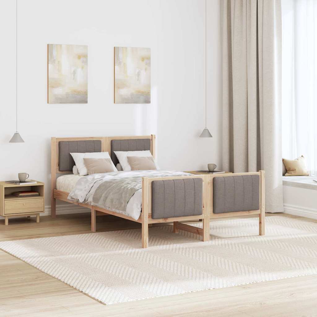 Ágykeret fejtámlával Barna és taupe 120 x 190 cm Tömör fenyőfa