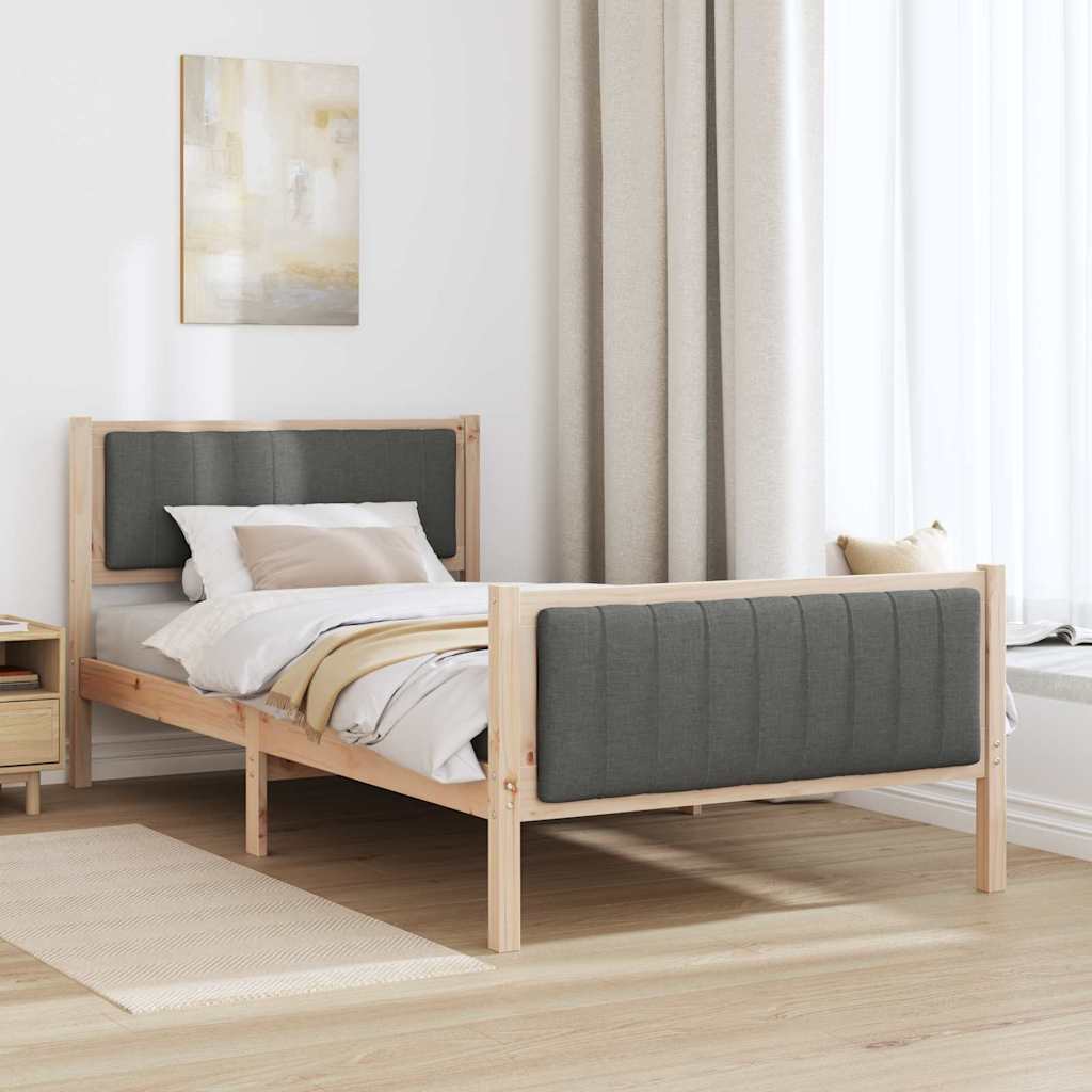 Ágykeret barna és sötétszürke 100 x 200 cm Tömör fenyőfa