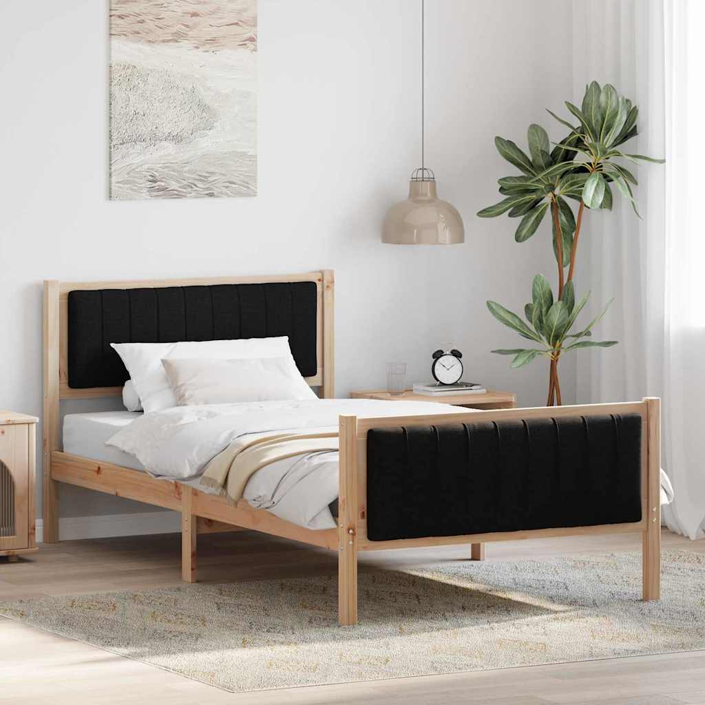 Ágykeret fejtámlával Barna és fekete 100 x 200 cm Tömör fenyőfa