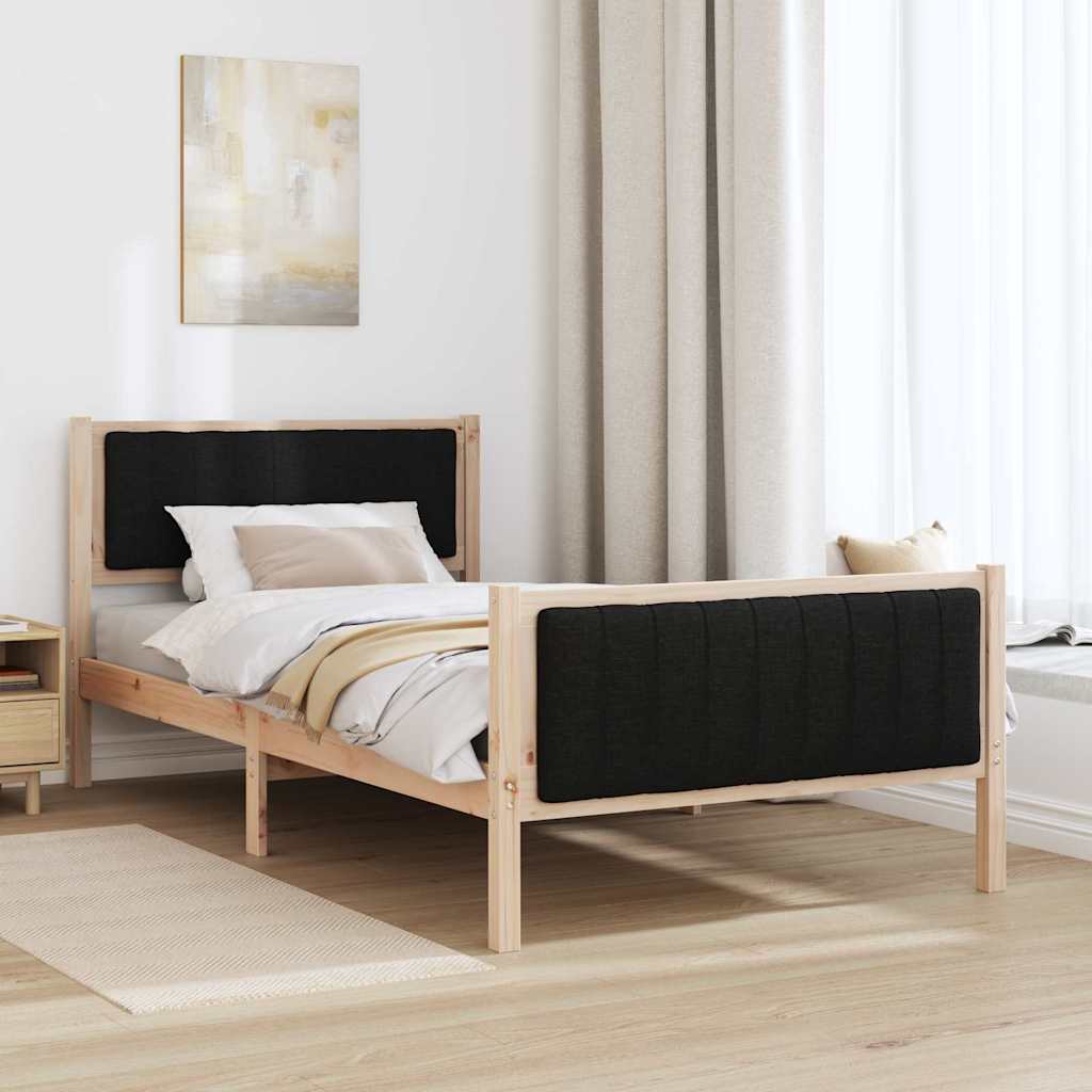 Ágykeret fejtámlával Barna és fekete 100 x 200 cm Tömör fenyőfa