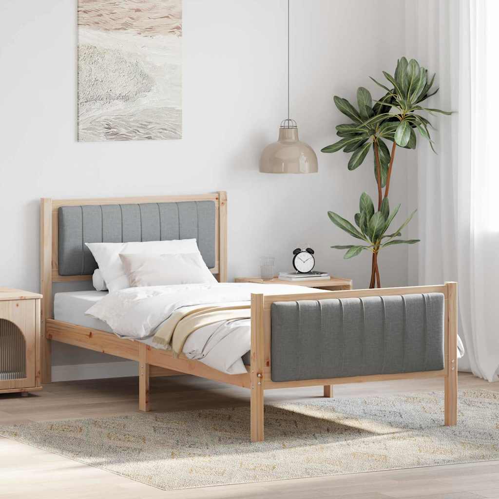 Ágykeret Barna és világosszürke 90 x 200 cm Tömör fenyőfa