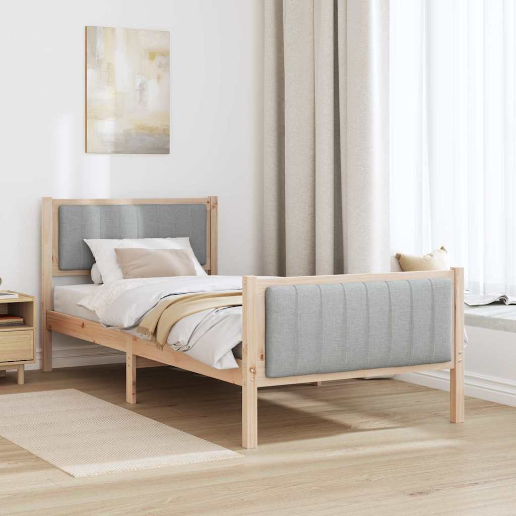 Ágykeret Barna és világosszürke 90 x 200 cm Tömör fenyőfa