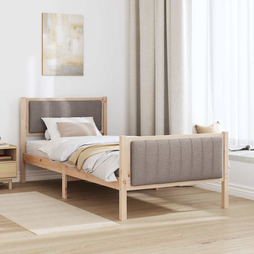 Ágykeret fejtámlával Barna és taupe 90 x 200 cm Tömör fenyőfa