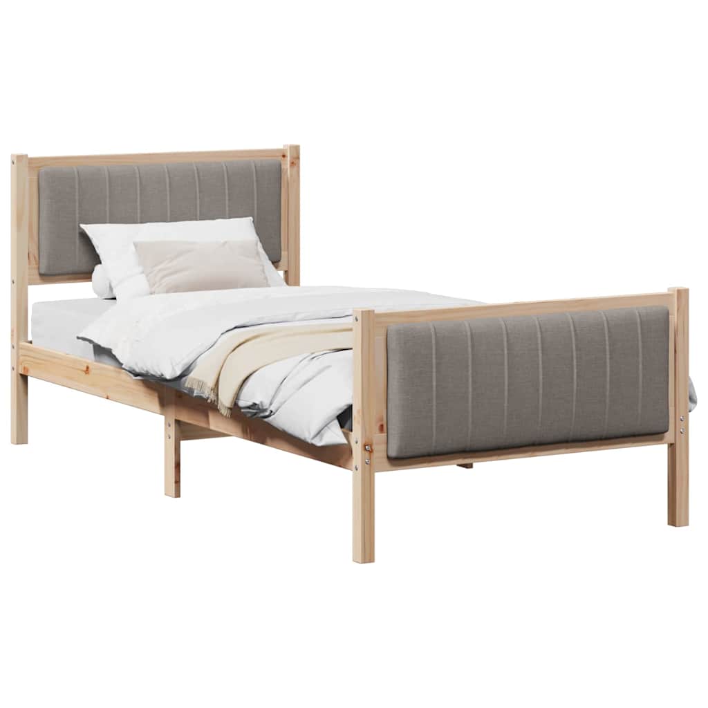 Ágykeret fejtámlával Barna és taupe 90 x 200 cm Tömör fenyőfa