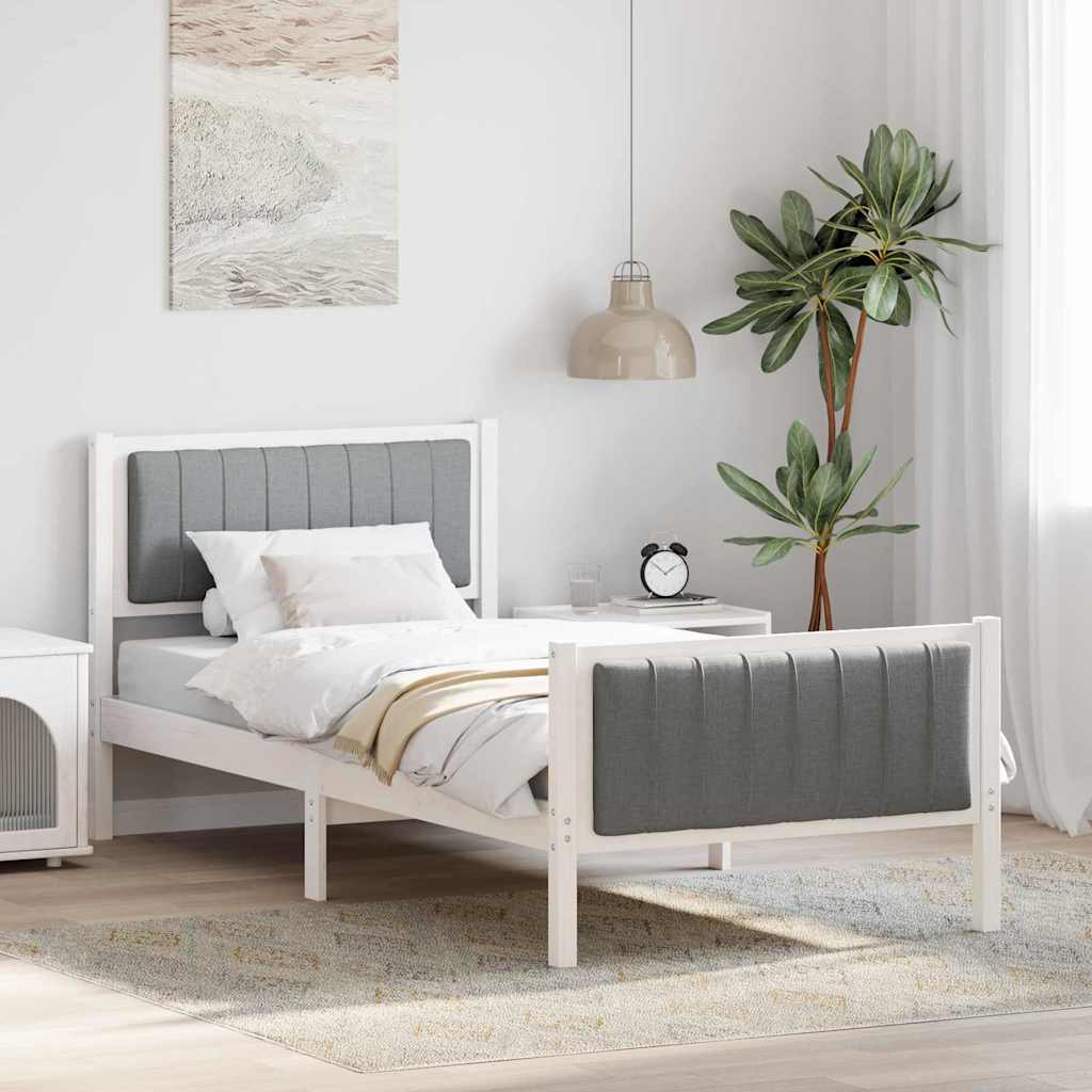 Ágykeret Fehér és világosszürke 90 x 200 cm Tömör fenyőfa