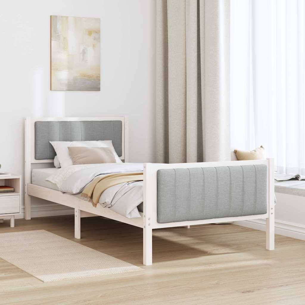 Ágykeret Fehér és világosszürke 90 x 200 cm Tömör fenyőfa