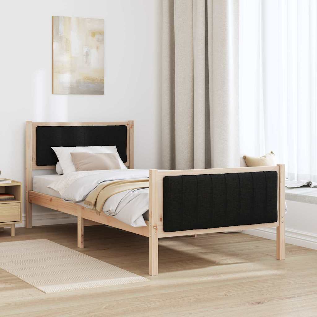 Ágykeret fejtámlával Barna és fekete 90 x 190 cm Tömör fenyőfa