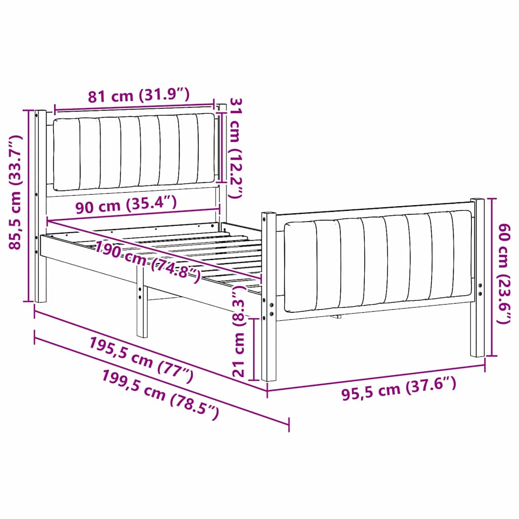 Ágykeret fejtámlával Barna és fekete 90 x 190 cm Tömör fenyőfa