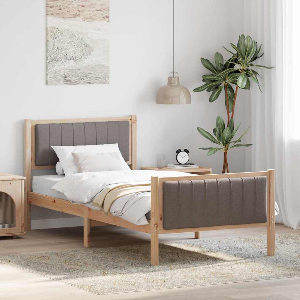 Ágykeret fejtámlával Barna és taupe 90 x 190 cm Tömör fenyőfa
