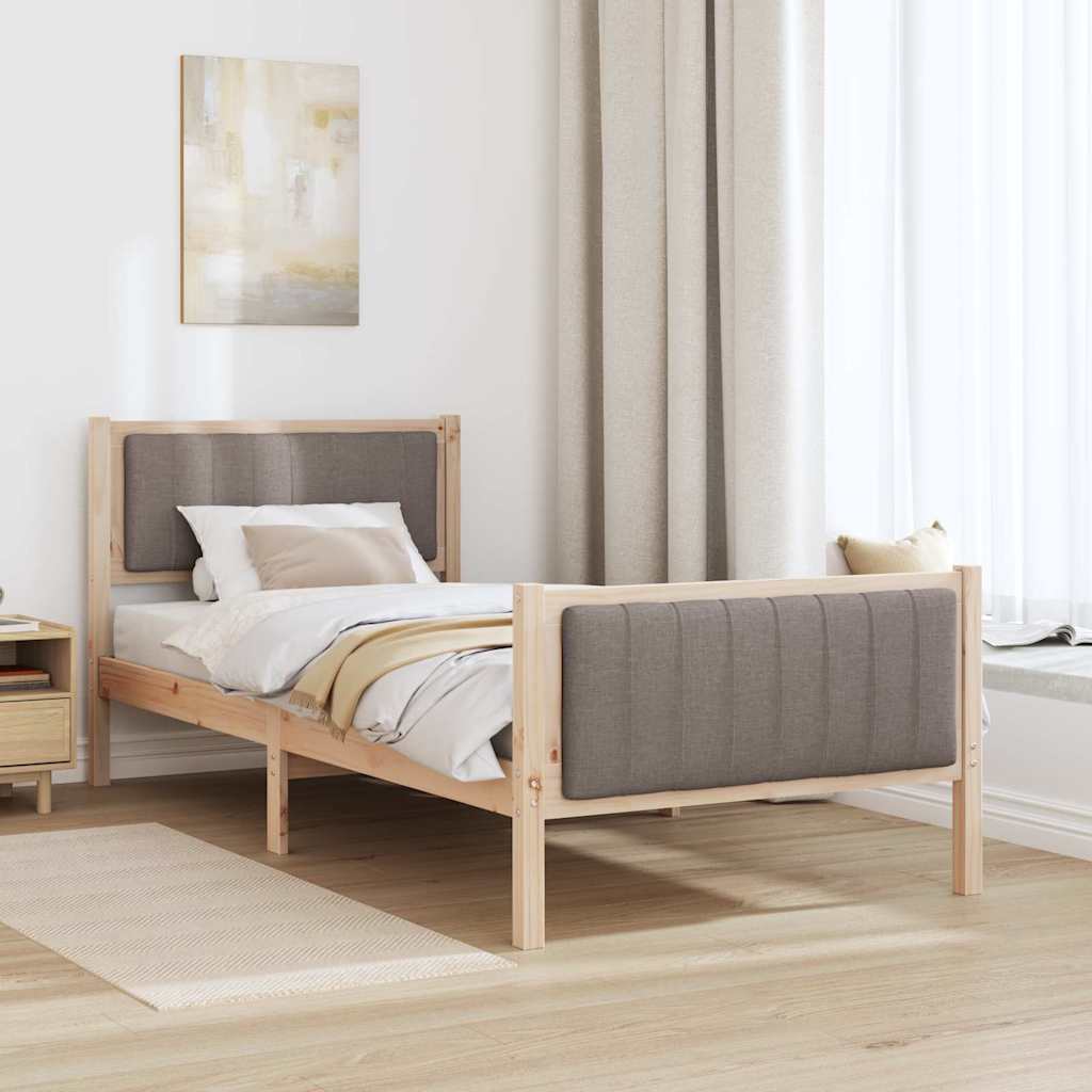 Ágykeret fejtámlával Barna és taupe 90 x 190 cm Tömör fenyőfa
