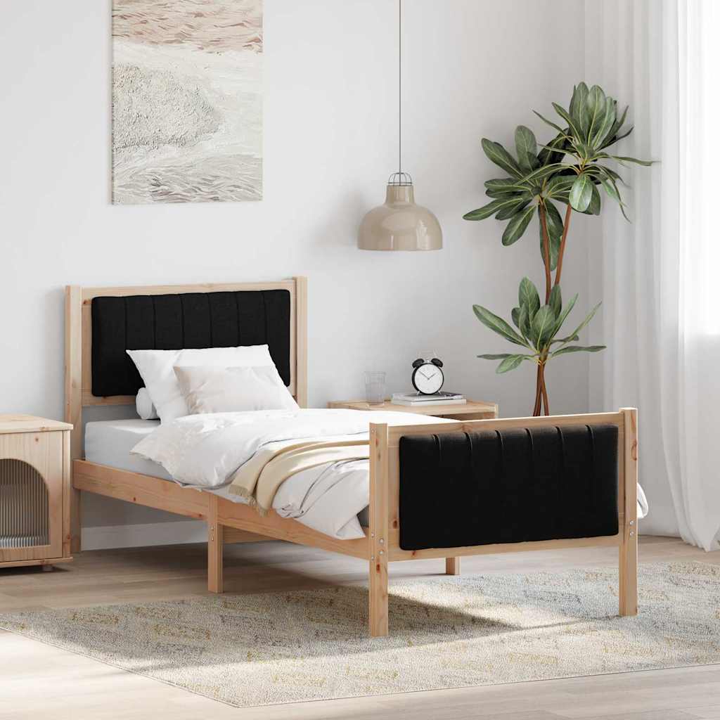 Ágykeret fejtámlával Barna és fekete 75 x 190 cm Tömör fenyőfa