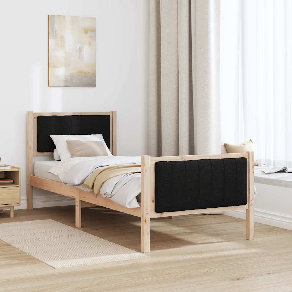Ágykeret fejtámlával Barna és fekete 75 x 190 cm Tömör fenyőfa
