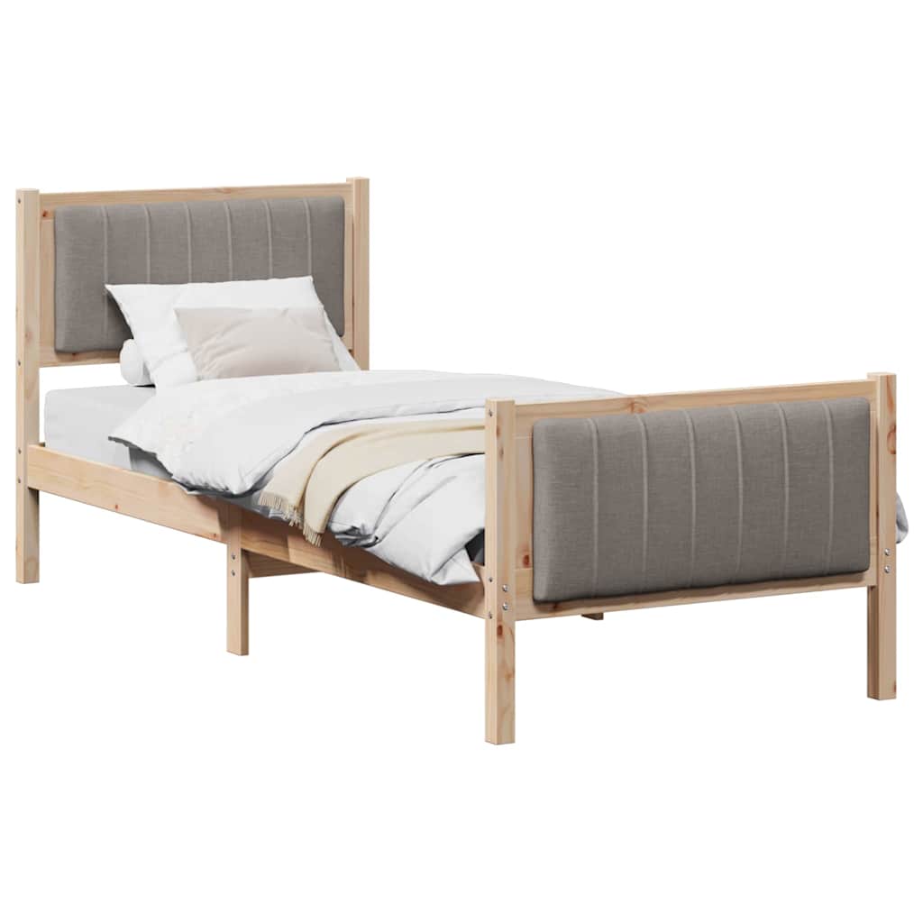 Ágykeret fejtámlával Barna és taupe 75 x 190 cm Tömör fenyőfa