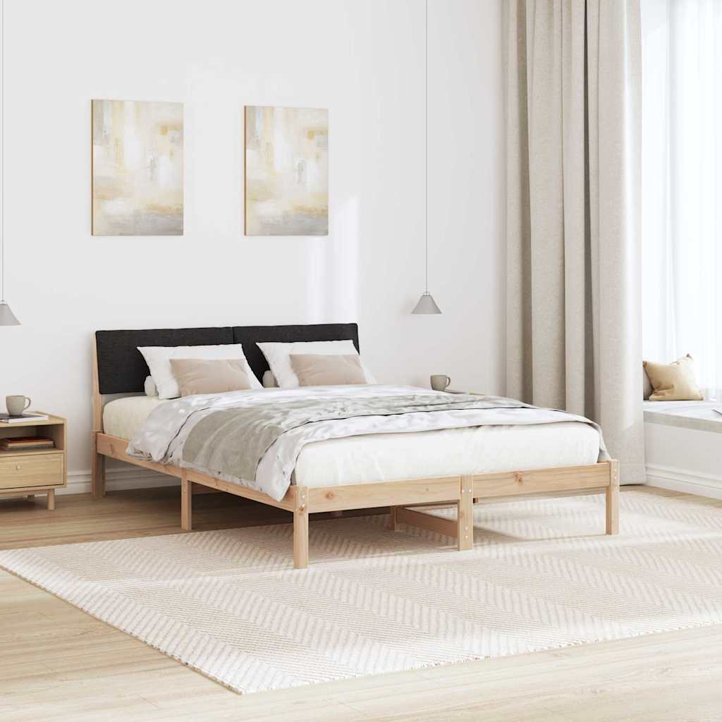 Ágykeret fejtámlával Barna és fekete 160 x 200 cm Tömör fenyőfa