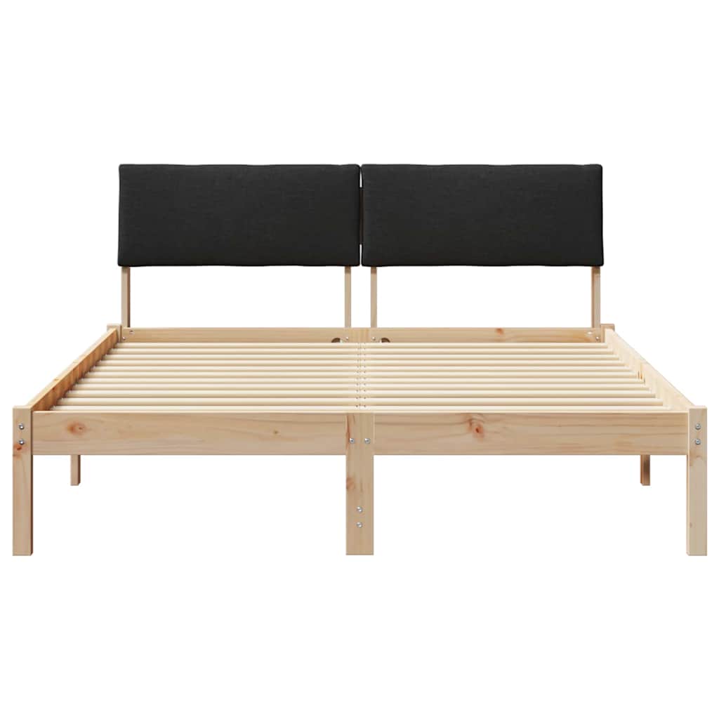 Ágykeret fejtámlával Barna és fekete 160 x 200 cm Tömör fenyőfa