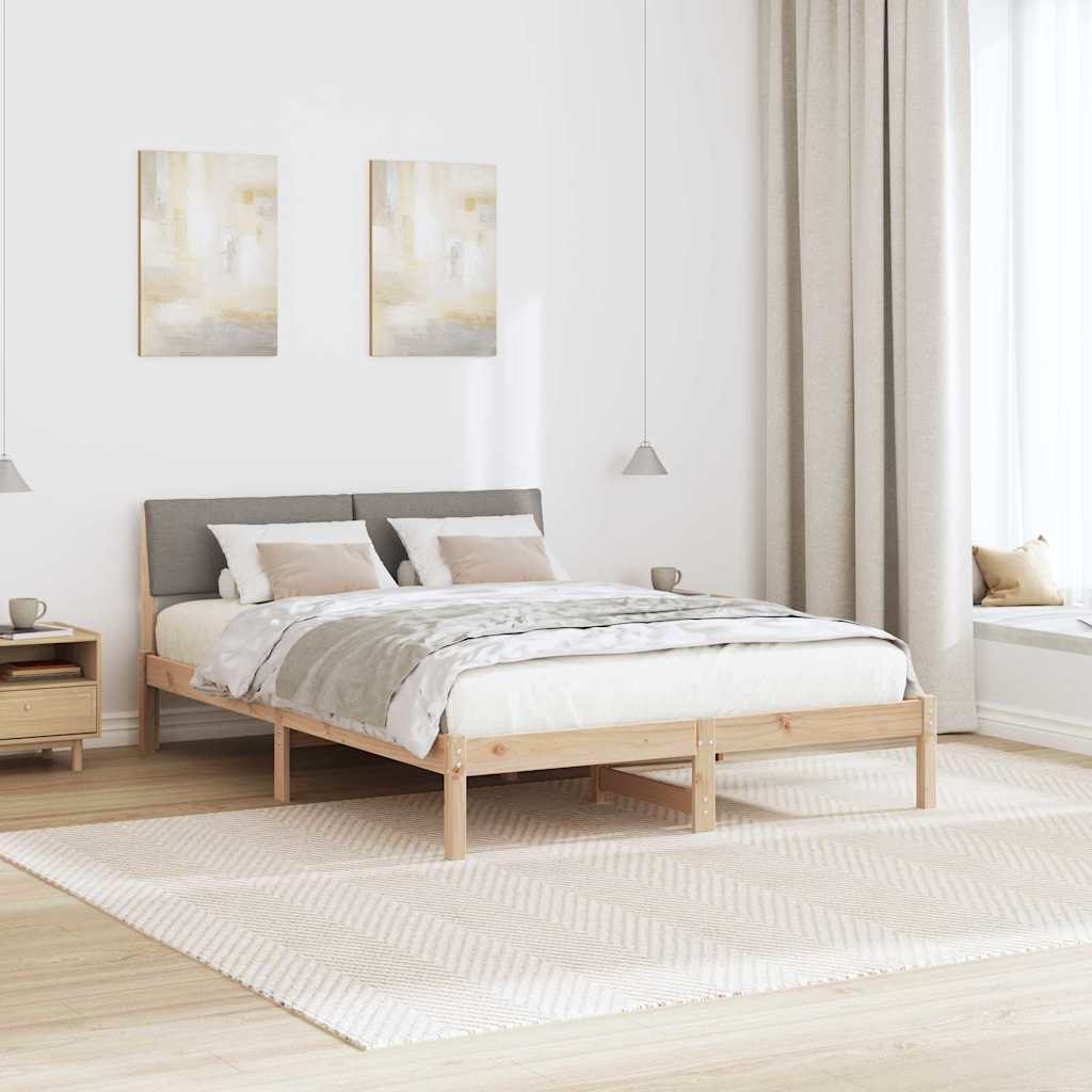 Ágykeret fejtámlával Barna és taupe 160 x 200 cm Tömör fenyőfa