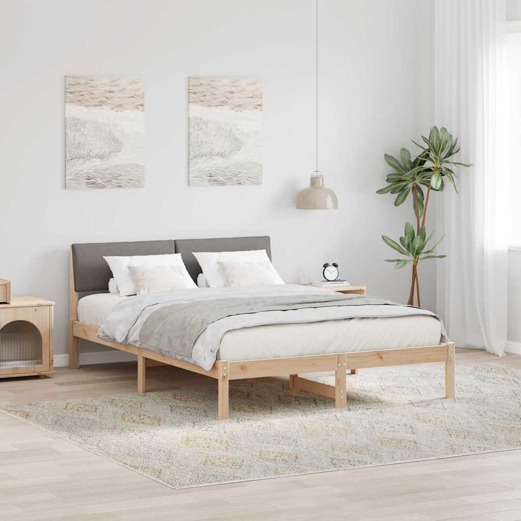 Ágykeret fejtámlával Barna és taupe 140 x 190 cm Tömör fenyőfa