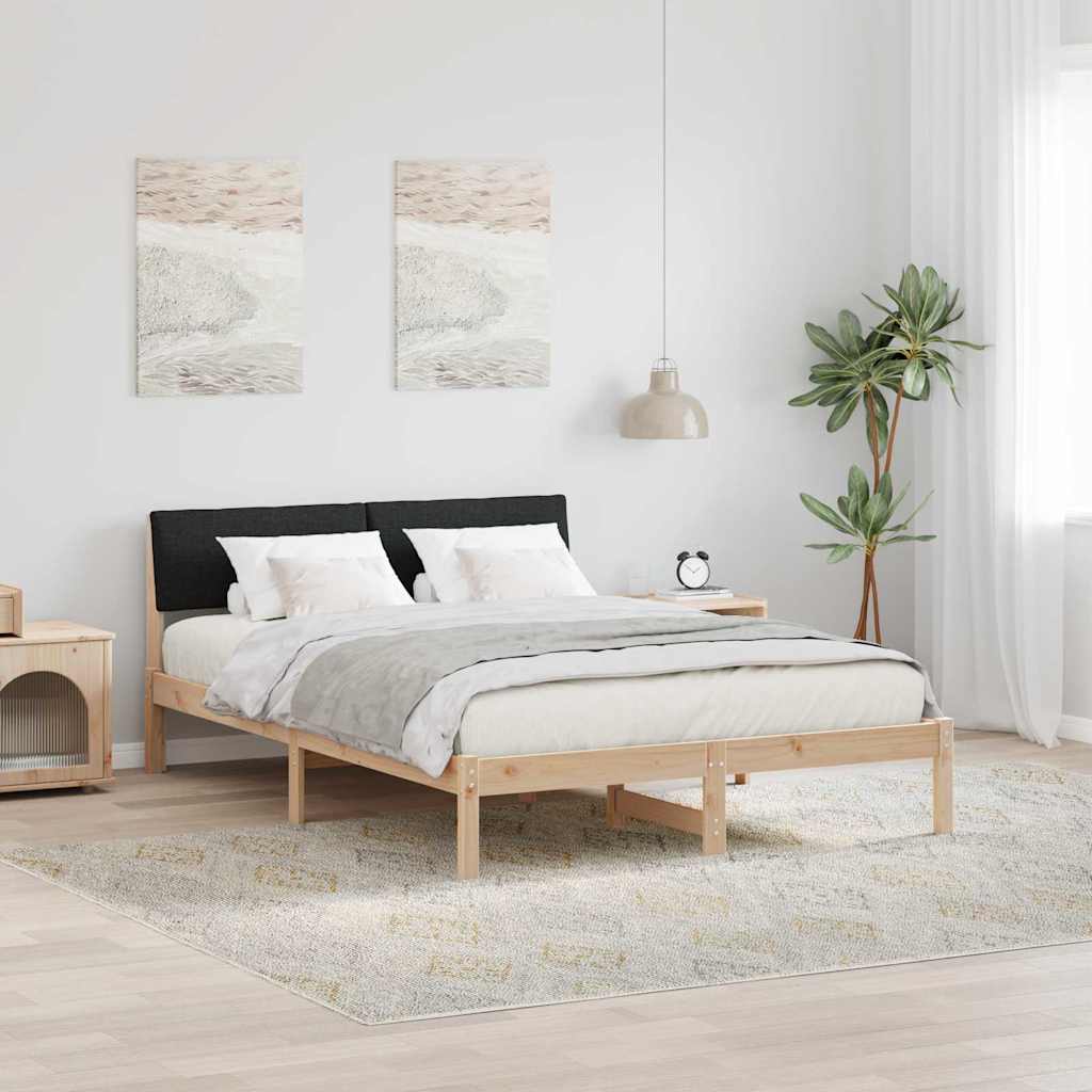 Ágykeret fejtámlával Barna és fekete 135 x 190 cm Tömör fenyőfa