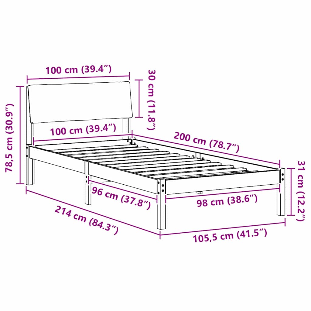 Ágykeret Barna és világosszürke 100 x 200 cm Tömör fenyőfa