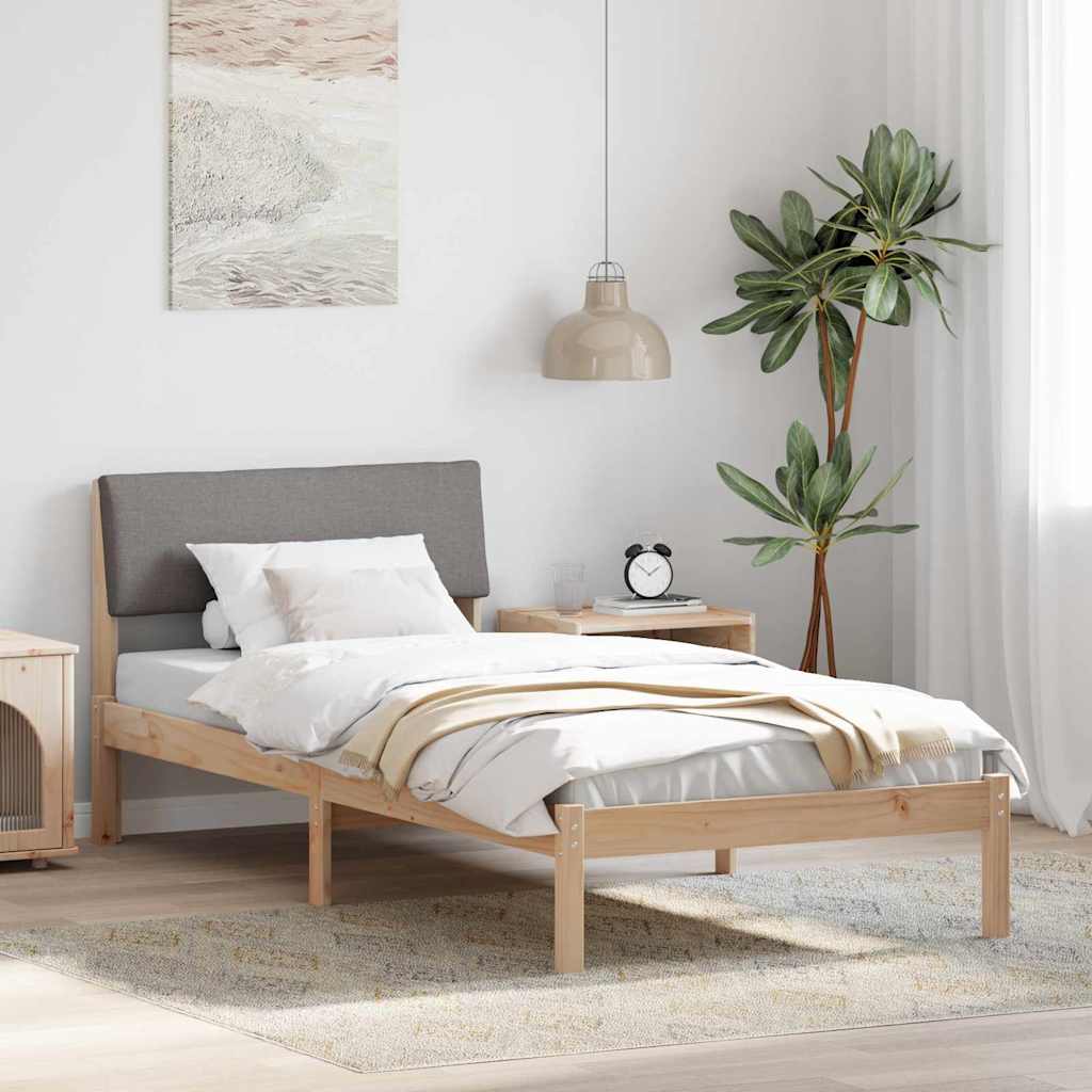 Ágykeret fejtámlával Barna és taupe 90 x 200 cm Tömör fenyőfa