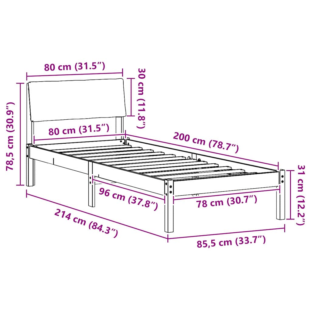 Ágykeret Fehér és világosszürke 80 x 200 cm Tömör fenyőfa