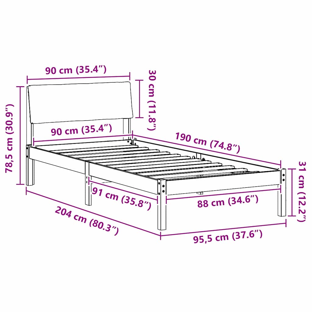 Ágykeret fejtámlával Barna és fekete 90 x 190 cm Tömör fenyőfa