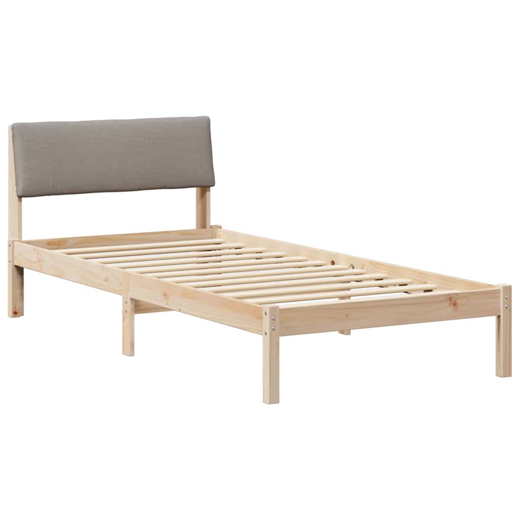 Ágykeret fejtámlával Barna és taupe 90 x 190 cm Tömör fenyőfa