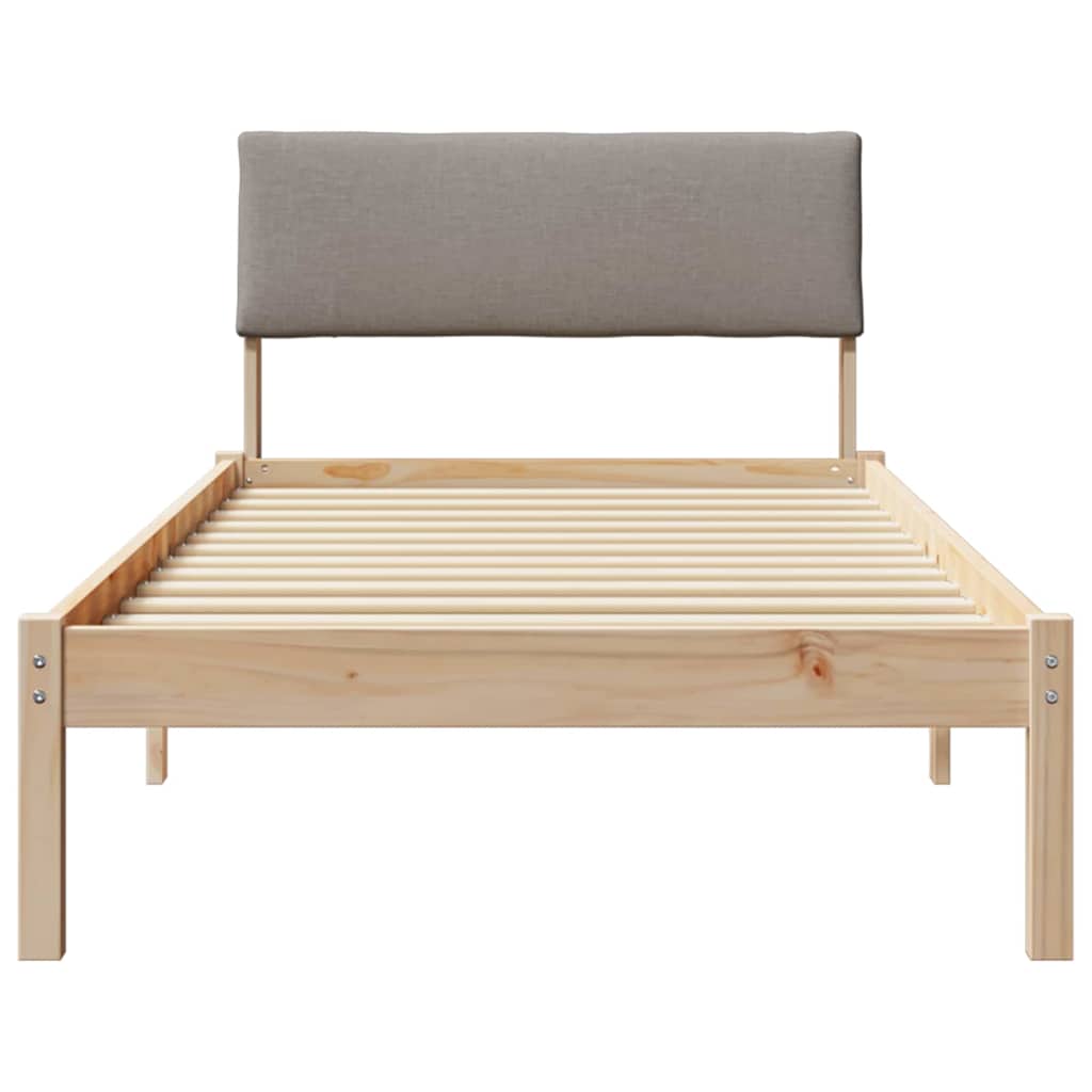 Ágykeret fejtámlával Barna és taupe 90 x 190 cm Tömör fenyőfa