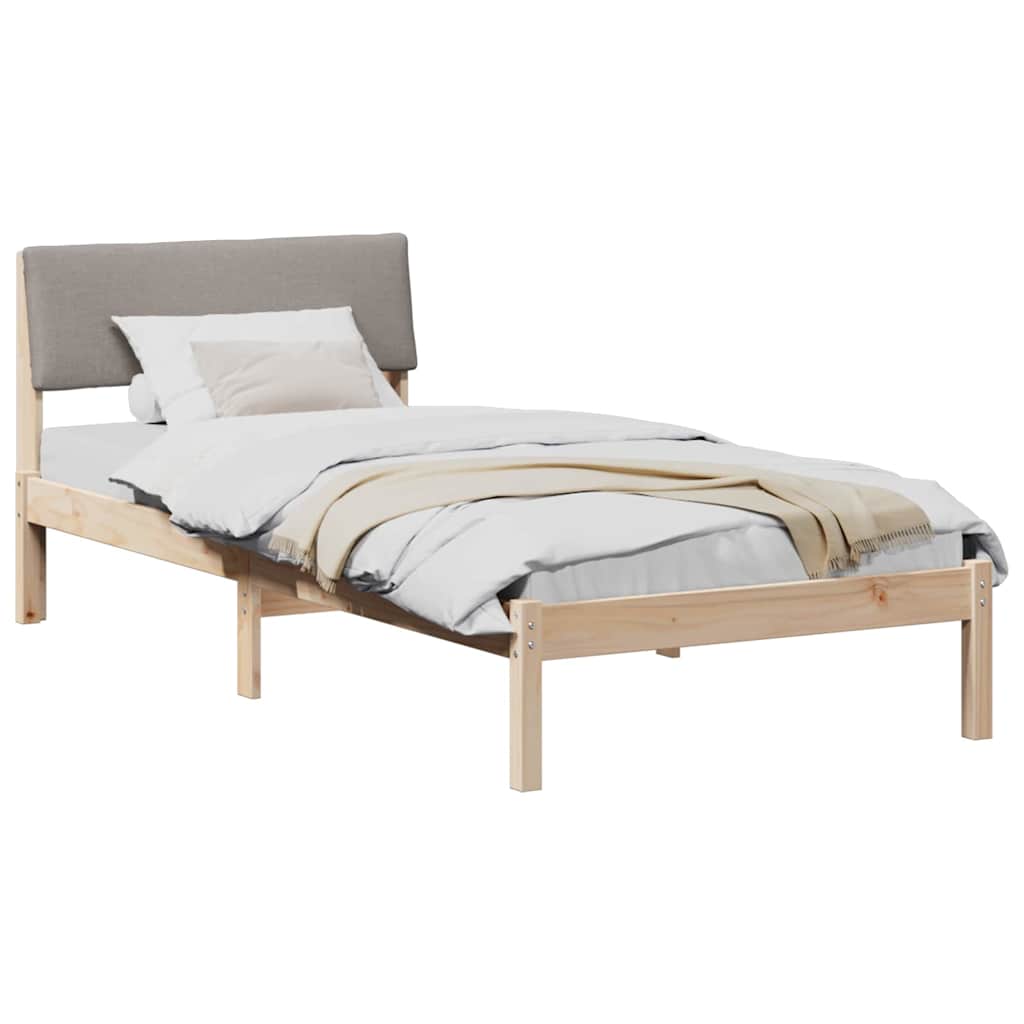 Ágykeret fejtámlával Barna és taupe 90 x 190 cm Tömör fenyőfa