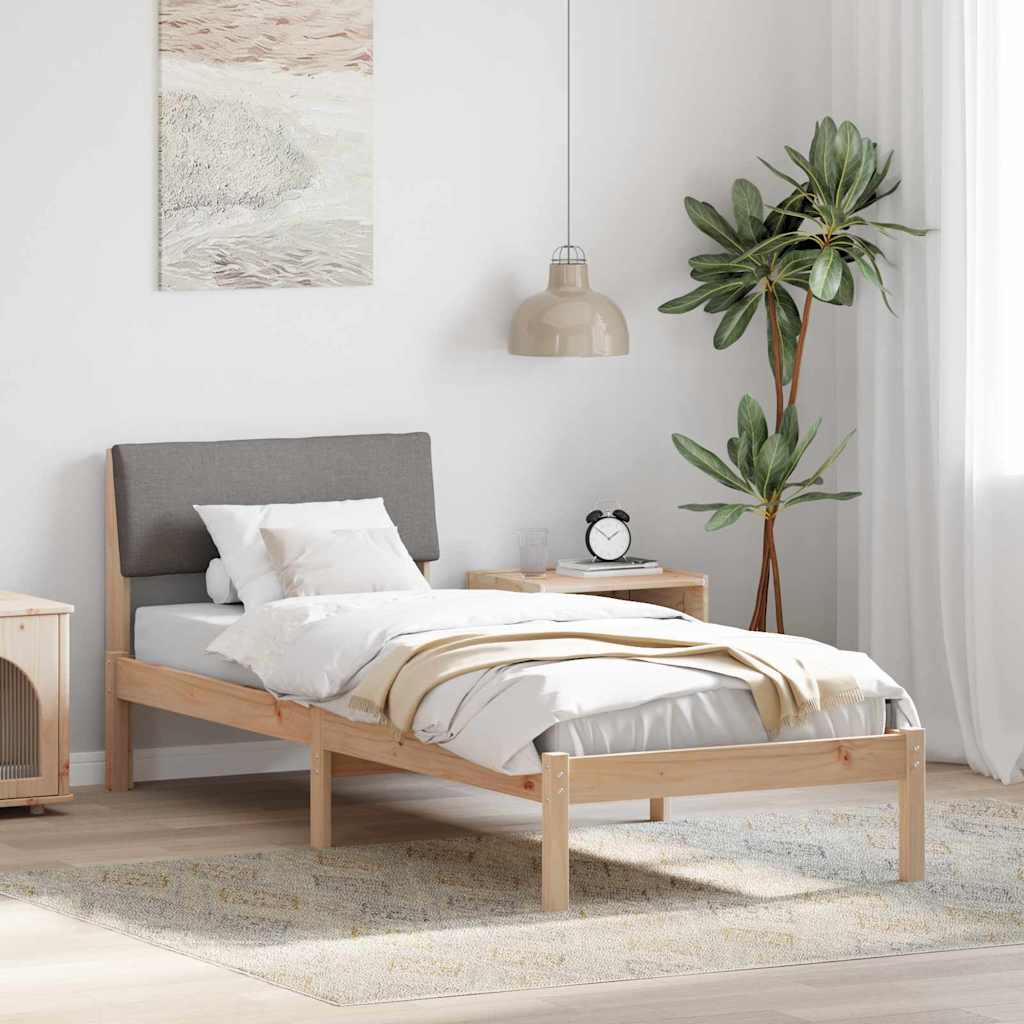 Ágykeret fejtámlával Barna és taupe 75 x 190 cm Tömör fenyőfa
