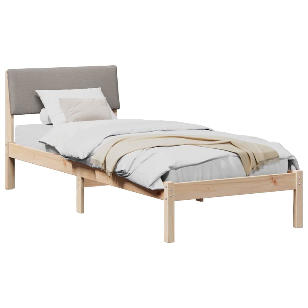 Ágykeret fejtámlával Barna és taupe 75 x 190 cm Tömör fenyőfa
