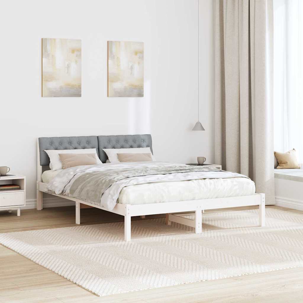 Ágykeret Fehér és világosszürke 150 x 200 cm Tömör fenyőfa