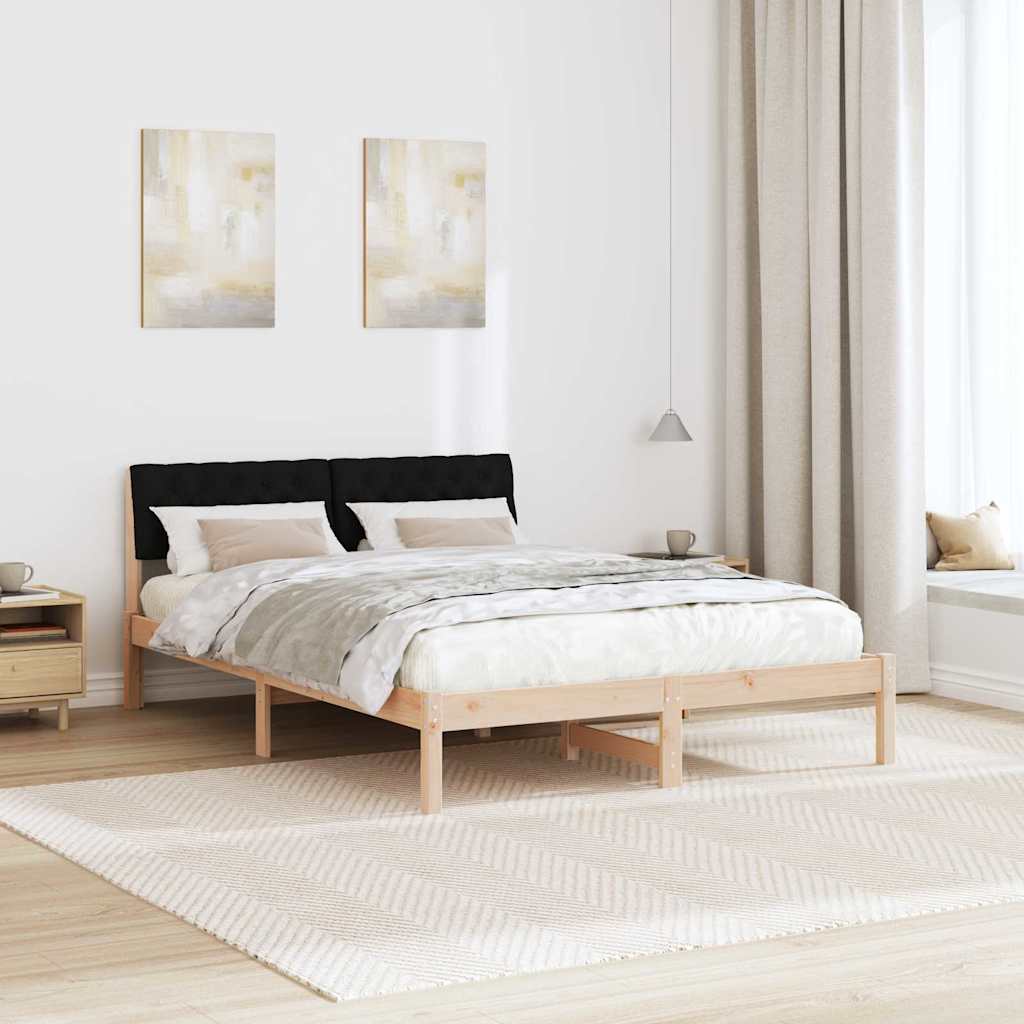Ágykeret fejtámlával Barna és fekete 140 x 200 cm Tömör fenyőfa