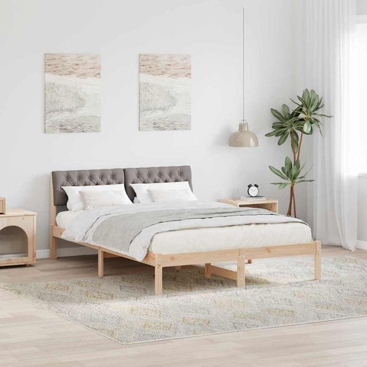 Ágykeret fejtámlával Barna és taupe 140 x 190 cm Tömör fenyőfa