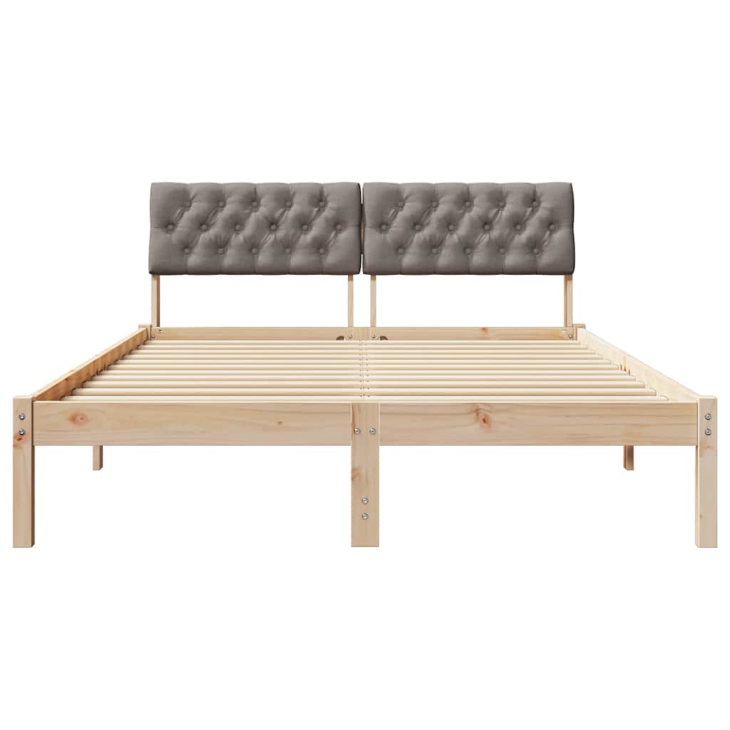 Ágykeret fejtámlával Barna és taupe 140 x 190 cm Tömör fenyőfa
