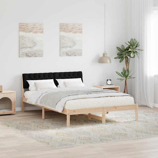 Ágykeret fejtámlával Barna és fekete 135 x 190 cm Tömör fenyőfa