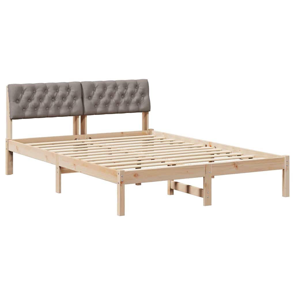 Ágykeret fejtámlával Barna és taupe 135 x 190 cm Tömör fenyőfa