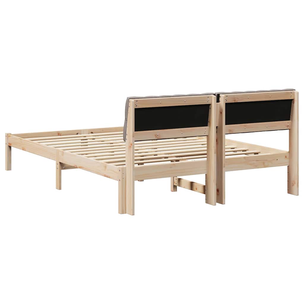 Ágykeret fejtámlával Barna és taupe 135 x 190 cm Tömör fenyőfa